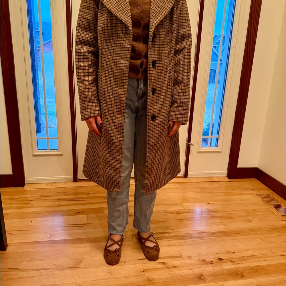 Anne Klein Tan Houndstooth Coat